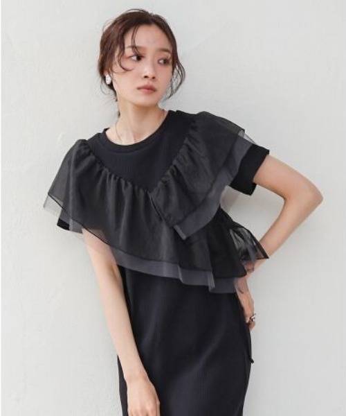 Bab（バブ）の「【S・Mサイズ展開】アシメフリルドッキングワンピース（ワンピース・レディース・ライトグレー/ブラック/アイボリー・MEDIUM/SMALL）」の9枚目の写真