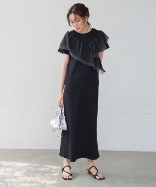 Bab（バブ）の「【S・Mサイズ展開】アシメフリルドッキングワンピース（ワンピース・レディース・ライトグレー/ブラック/アイボリー・MEDIUM/SMALL）」の12枚目の写真