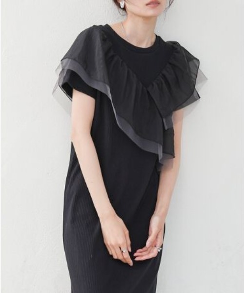 Bab（バブ）の「【S・Mサイズ展開】アシメフリルドッキングワンピース（ワンピース・レディース・ライトグレー/ブラック/アイボリー・MEDIUM/SMALL）」の13枚目の写真