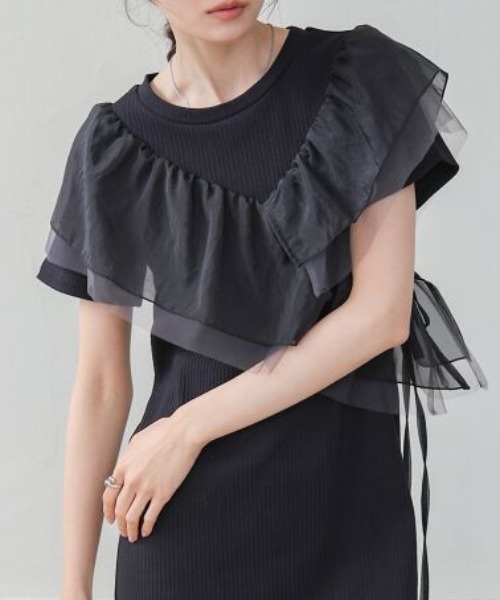 Bab（バブ）の「【S・Mサイズ展開】アシメフリルドッキングワンピース（ワンピース・レディース・ライトグレー/ブラック/アイボリー・MEDIUM/SMALL）」の15枚目の写真