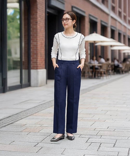 STYLE DELI（スタイルデリ）の「デニム風センターラインストレートパンツ（デニムパンツ・レディース・ネイビー/ブラック・MEDIUM/SMALL/LARGE）」の11枚目の写真