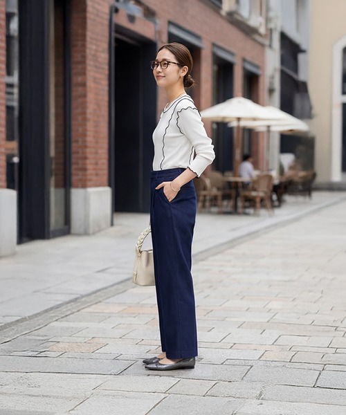 STYLE DELI（スタイルデリ）の「デニム風センターラインストレートパンツ（デニムパンツ・レディース・ネイビー/ブラック・MEDIUM/SMALL/LARGE）」の10枚目の写真