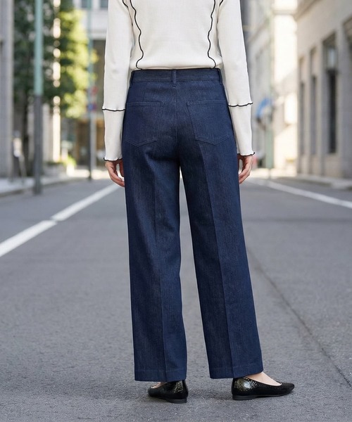 STYLE DELI（スタイルデリ）の「デニム風センターラインストレートパンツ（デニムパンツ・レディース・ネイビー/ブラック・MEDIUM/SMALL/LARGE）」の9枚目の写真