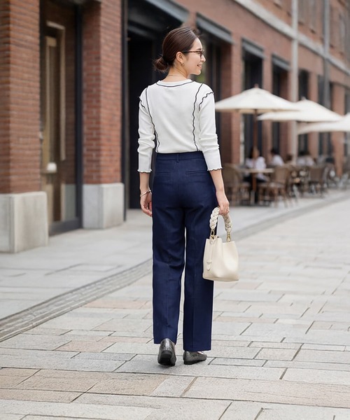 STYLE DELI（スタイルデリ）の「デニム風センターラインストレートパンツ（デニムパンツ・レディース・ネイビー/ブラック・MEDIUM/SMALL/LARGE）」の8枚目の写真