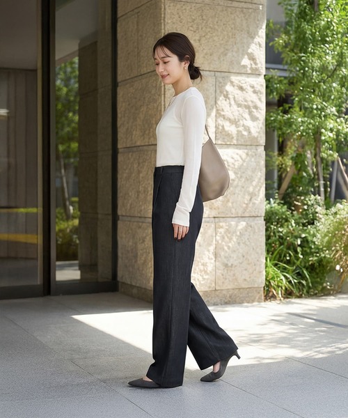 STYLE DELI（スタイルデリ）の「デニム風センターラインストレートパンツ（デニムパンツ・レディース・ネイビー/ブラック・MEDIUM/SMALL/LARGE）」の13枚目の写真