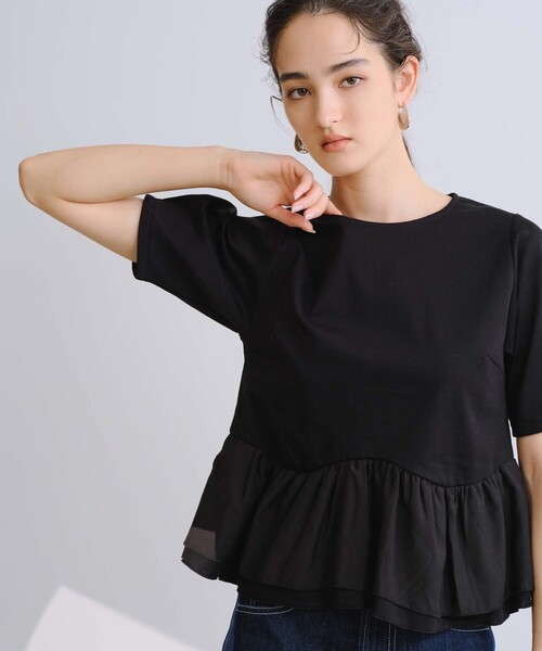 BIANCA(ビアンカ)の「【セットアップ】スムースジャージフリルコンビカットソー(Tシャツ/カットソー・レディース・ブラウン系その他/ブラック/グレー系その他2・38)」の2枚目の写真