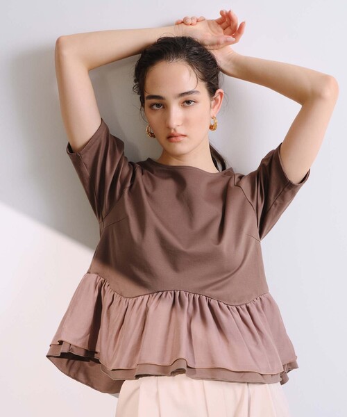 BIANCA(ビアンカ)の「【セットアップ】スムースジャージフリルコンビカットソー(Tシャツ/カットソー・レディース・ブラウン系その他/ブラック/グレー系その他2・38)」の15枚目の写真