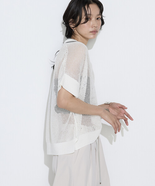 K.T KIYOKO TAKASE（キヨコタカセ）の「リネンメッシュ スキッパープルオーバー（ニット/セーター・レディース・ネイビー/キナリ/オフホワイト・7号/9号）」の9枚目の写真