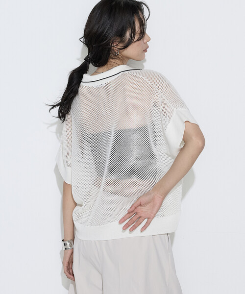 K.T KIYOKO TAKASE（キヨコタカセ）の「リネンメッシュ スキッパープルオーバー（ニット/セーター・レディース・ネイビー/キナリ/オフホワイト・7号/9号）」の10枚目の写真