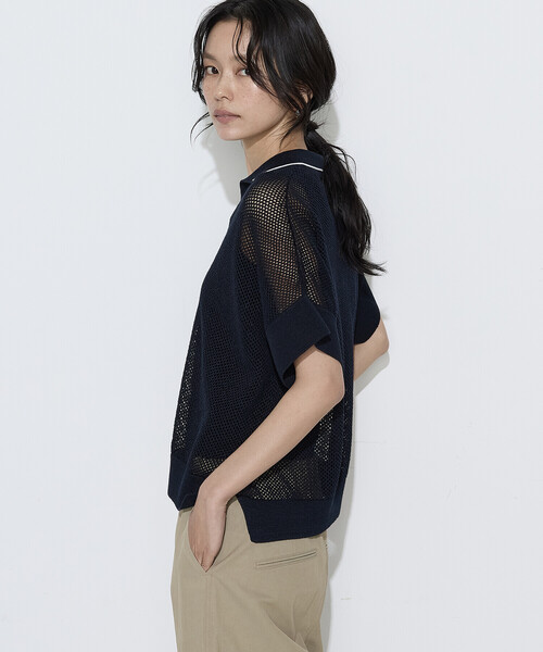 K.T KIYOKO TAKASE（キヨコタカセ）の「リネンメッシュ スキッパープルオーバー（ニット/セーター・レディース・ネイビー/キナリ/オフホワイト・7号/9号）」の14枚目の写真