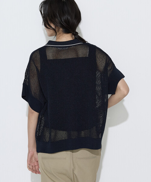 K.T KIYOKO TAKASE（キヨコタカセ）の「リネンメッシュ スキッパープルオーバー（ニット/セーター・レディース・ネイビー/キナリ/オフホワイト・7号/9号）」の15枚目の写真