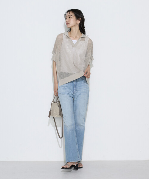 K.T KIYOKO TAKASE（キヨコタカセ）の「リネンメッシュ スキッパープルオーバー（ニット/セーター・レディース・ネイビー/キナリ/オフホワイト・7号/9号）」の16枚目の写真