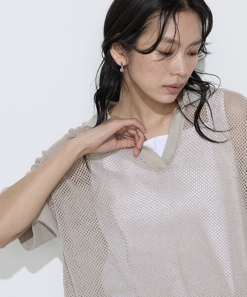 K.T KIYOKO TAKASE（キヨコタカセ）の「リネンメッシュ スキッパープルオーバー（ニット/セーター・レディース・ネイビー/キナリ/オフホワイト・7号/9号）」の20枚目の写真