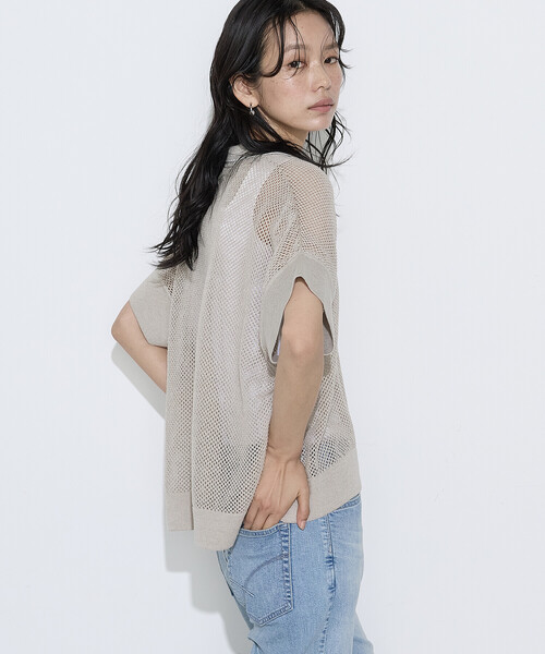 K.T KIYOKO TAKASE（キヨコタカセ）の「リネンメッシュ スキッパープルオーバー（ニット/セーター・レディース・ネイビー/キナリ/オフホワイト・7号/9号）」の21枚目の写真