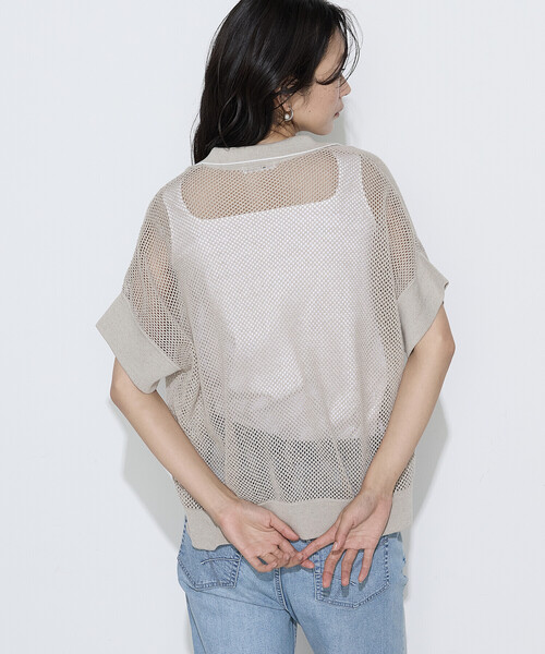 K.T KIYOKO TAKASE（キヨコタカセ）の「リネンメッシュ スキッパープルオーバー（ニット/セーター・レディース・ネイビー/キナリ/オフホワイト・7号/9号）」の22枚目の写真