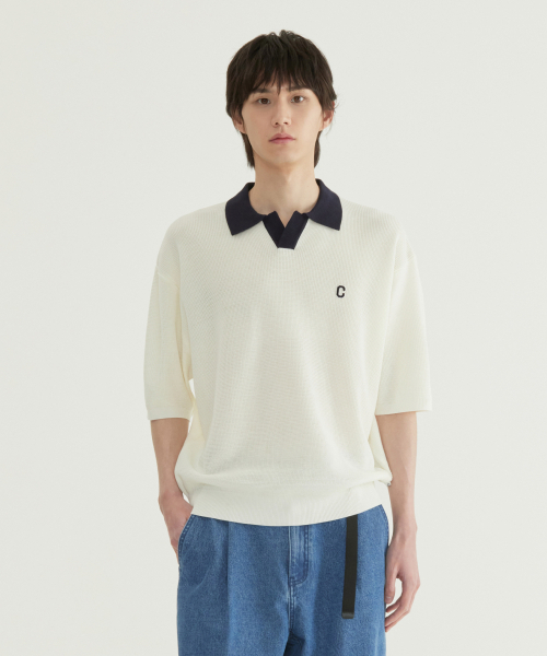 Open collar half-knit ivory polo 'Ivorie'
