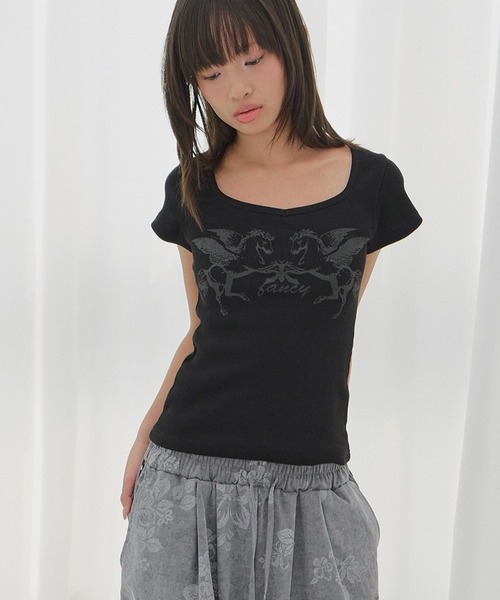 FANCY CLUB（ファンシークラブ）の「FANCY CLUB／ペガサスリブT（Tシャツ/カットソー・レディース・ナチュラル/ブラック・FREE）」の13枚目の写真