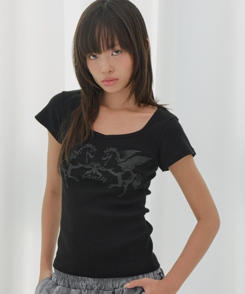 FANCY CLUB（ファンシークラブ）の「FANCY CLUB／ペガサスリブT（Tシャツ/カットソー・レディース・ナチュラル/ブラック・FREE）」の14枚目の写真