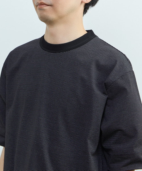 MEN'S MELROSE(メンズメルローズ)の「マイクロボーダークルーネックTシャツ | 吸水速乾 / 軽量 / UVカット(Tシャツ/カットソー・メンズ・ブラック/ホワイト/ブラウン・3/2/4)」の8枚目の写真