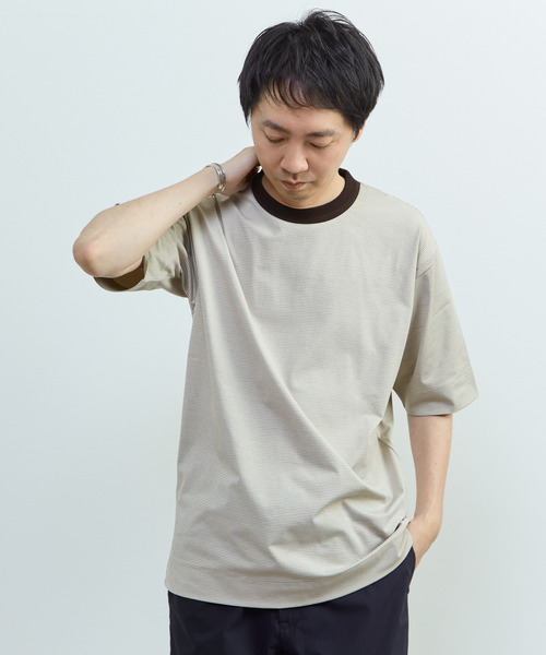 MEN'S MELROSE(メンズメルローズ)の「マイクロボーダークルーネックTシャツ | 吸水速乾 / 軽量 / UVカット(Tシャツ/カットソー・メンズ・ブラック/ホワイト/ブラウン・3/2/4)」の18枚目の写真