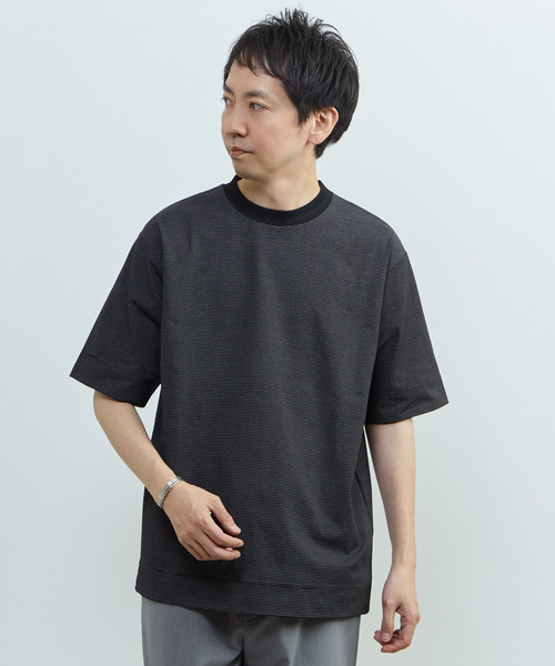 MEN'S MELROSE(メンズメルローズ)の「マイクロボーダークルーネックTシャツ | 吸水速乾 / 軽量 / UVカット(Tシャツ/カットソー・メンズ・ブラック/ホワイト/ブラウン・3/2/4)」の21枚目の写真