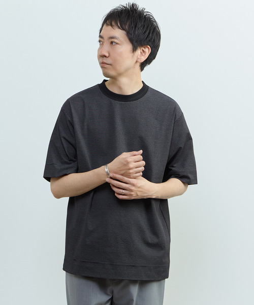 MEN'S MELROSE(メンズメルローズ)の「マイクロボーダークルーネックTシャツ | 吸水速乾 / 軽量 / UVカット(Tシャツ/カットソー・メンズ・ブラック/ホワイト/ブラウン・3/2/4)」の22枚目の写真