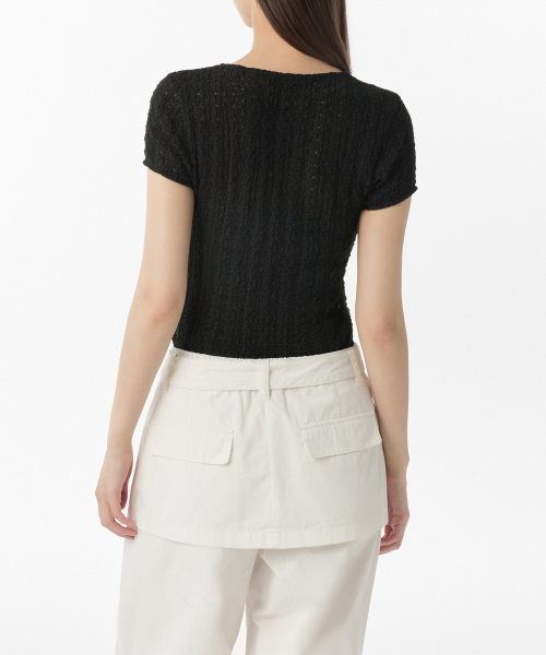 MUSINSA STANDARD WOMAN（ムシンサスタンダードウーマン）の「ウィメンズフローラルレーススリムTシャツ[ブラック]（Tシャツ/カットソー・レディース・その他・X-SMALL/SMALL/MEDIUM/LARGE）」の2枚目の写真