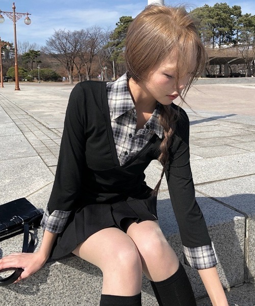 anyonemore(エニワンモア)の「チェックシャツ風7分袖バックリボンスリムTシャツ(シャツ/ブラウス・レディース・ブラック・FREE)」の18枚目の写真
