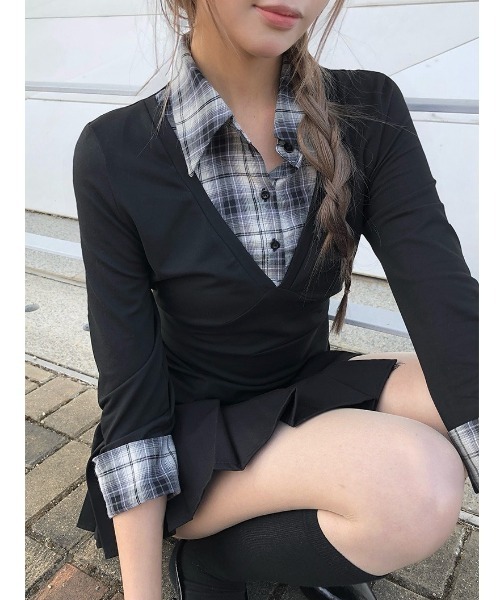 anyonemore(エニワンモア)の「チェックシャツ風7分袖バックリボンスリムTシャツ(シャツ/ブラウス・レディース・ブラック・FREE)」の22枚目の写真