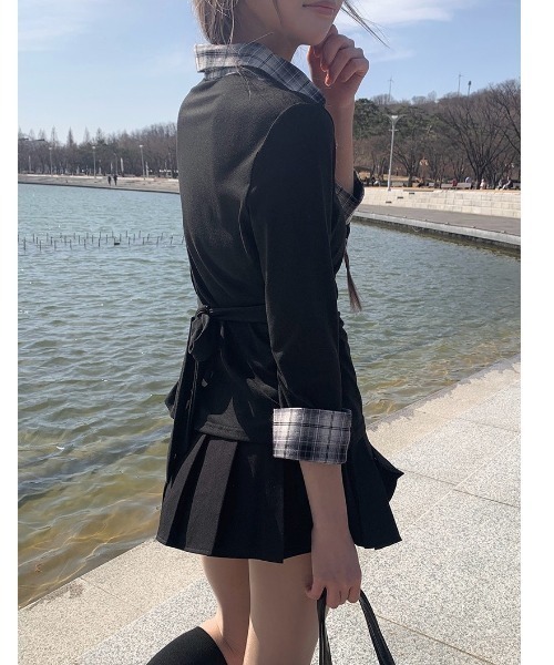 anyonemore(エニワンモア)の「チェックシャツ風7分袖バックリボンスリムTシャツ(シャツ/ブラウス・レディース・ブラック・FREE)」の11枚目の写真