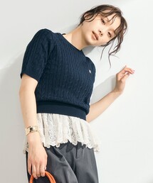 【WEB限定/大人気シリーズ】FR刺しゅうケーブル柄半袖プルオーバーニット