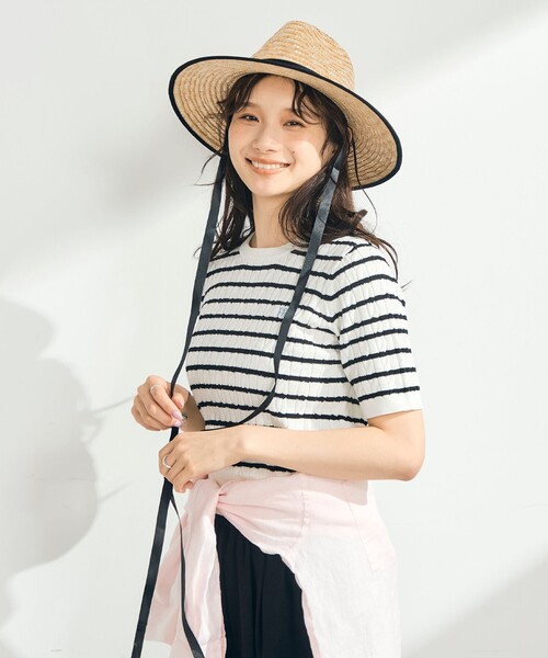 fredy emue（フレディエミュ）の「【WEB限定/大人気シリーズ】FR刺しゅうケーブル柄半袖プルオーバーニット（ニット/セーター・レディース・ロイヤルブルー/イエロー/オフホワイト/ホワイト系その他/ネイビー・38）」の22枚目の写真
