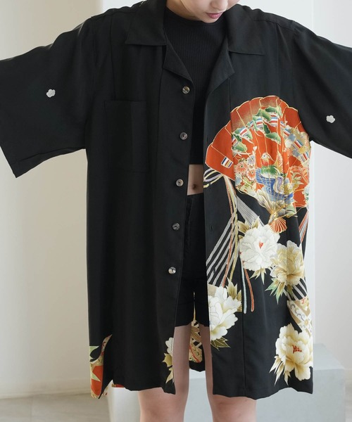 utatane(ウタタネ)の「着物リメイク maison utatane シャツ/ブラウス 扇影の華(シャツ/ブラウス・レディース・ブラック・FREE)」の11枚目の写真