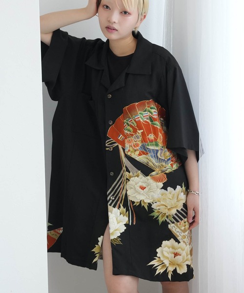 utatane(ウタタネ)の「着物リメイク maison utatane シャツ/ブラウス 扇影の華(シャツ/ブラウス・レディース・ブラック・FREE)」の14枚目の写真