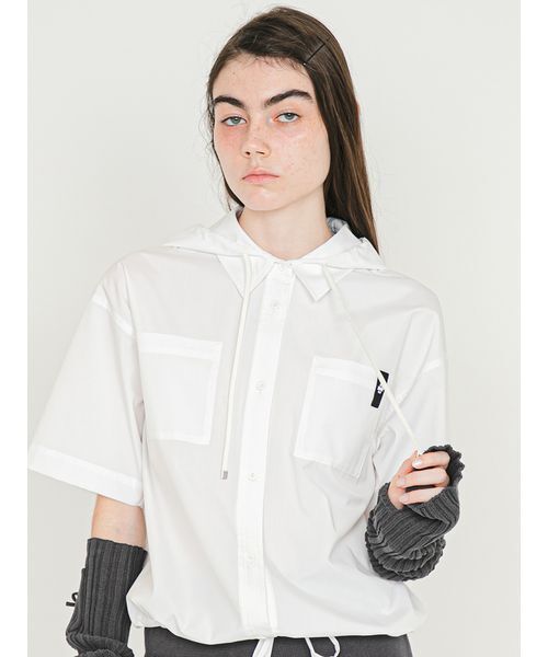 SORIN(ソリン )の「Half Sleeves Hoodie Shirt/ハーフスリーブ フーディーシャツ(シャツ/ブラウス・レディース・ブルー/ホワイト/チェック・38)」の2枚目の写真