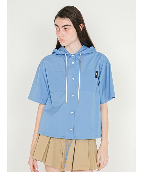 SORIN(ソリン )の「Half Sleeves Hoodie Shirt/ハーフスリーブ フーディーシャツ(シャツ/ブラウス・レディース・ブルー/ホワイト/チェック・38)」の4枚目の写真
