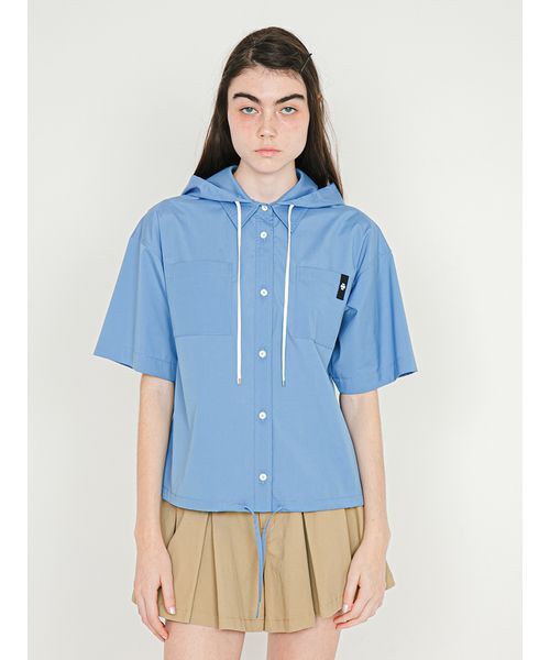 SORIN(ソリン )の「Half Sleeves Hoodie Shirt/ハーフスリーブ フーディーシャツ(シャツ/ブラウス・レディース・ブルー/ホワイト/チェック・38)」の5枚目の写真
