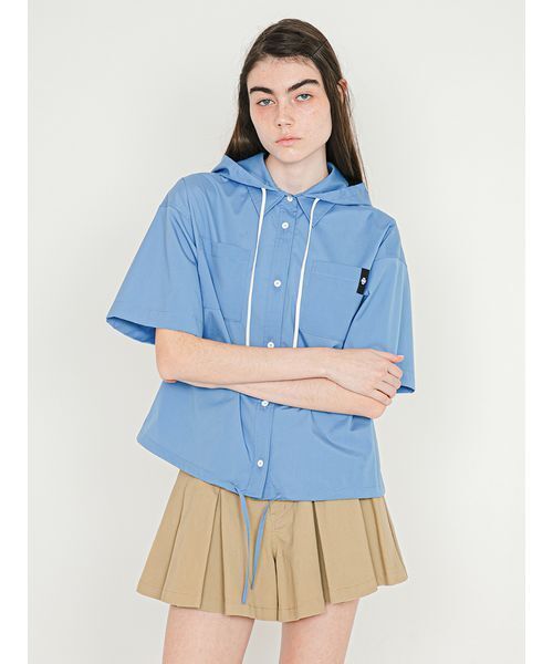 SORIN(ソリン )の「Half Sleeves Hoodie Shirt/ハーフスリーブ フーディーシャツ(シャツ/ブラウス・レディース・ブルー/ホワイト/チェック・38)」の6枚目の写真