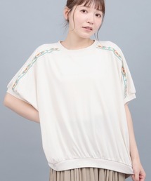 汗染み防止ドルマン刺繍プルオーバー