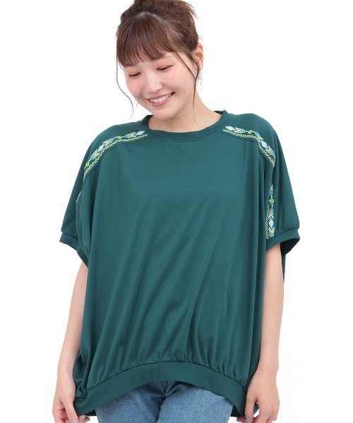 チチカカ（チチカカ）の「汗染み防止ドルマン刺繍プルオーバー（Tシャツ/カットソー・レディース・アイボリー/ブラック/グリーン・FREE）」の9枚目の写真