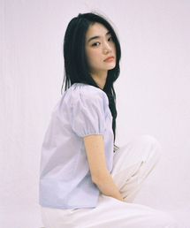 Amy Shirring Puff Blouse (Baby blue)