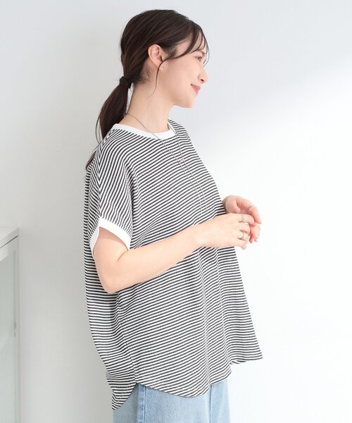 SHOO・LA・RUE（シューラルー）の「【洗濯機可/体型カバー】ゆるさら快適 柄アソートしぼしぼドルマンTシャツ（Tシャツ/カットソー・レディース・チャコール/ホワイト系5/ホワイト/ライトブルー/ブラウン系その他/ブラック・00）」の20枚目の写真