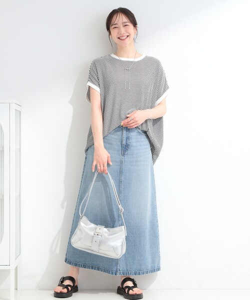 SHOO・LA・RUE（シューラルー）の「【洗濯機可/体型カバー】ゆるさら快適 柄アソートしぼしぼドルマンTシャツ（Tシャツ/カットソー・レディース・チャコール/ホワイト系5/ホワイト/ライトブルー/ブラウン系その他/ブラック・00）」の19枚目の写真