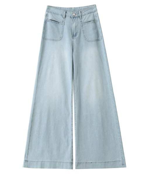 LUCPY(ラクピー)の「デニムワイドパンツ(デニムパンツ・レディース・ブルー/ネイビー・LARGE/MEDIUM/SMALL/X-SMALL)」の4枚目の写真