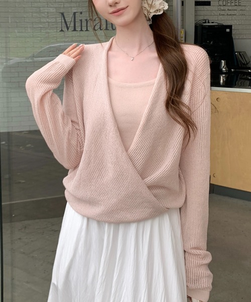 AMAJI(アマジ)の「ショート丈 レイヤードデザイン ニットトップス(Tシャツ/カットソー・レディース・ライトピンク/ライトブルー/ホワイト・FREE)」の3枚目の写真