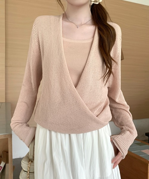 AMAJI(アマジ)の「ショート丈 レイヤードデザイン ニットトップス(Tシャツ/カットソー・レディース・ライトピンク/ライトブルー/ホワイト・FREE)」の6枚目の写真