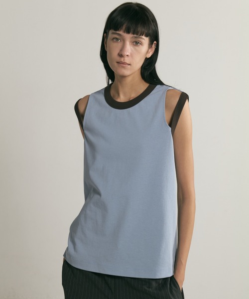 CINOH(チノ)の「RINGER TANK TOP(タンクトップ・レディース・ホワイト系その他/サックスブルー/チャコールグレー・38/36)」の3枚目の写真