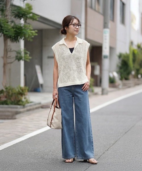 STYLE DELI(スタイルデリ)の「【selection】襟付きメッシュニットベスト(ベスト・レディース・ブラック/ナチュラル/ホワイト・FREE)」の4枚目の写真
