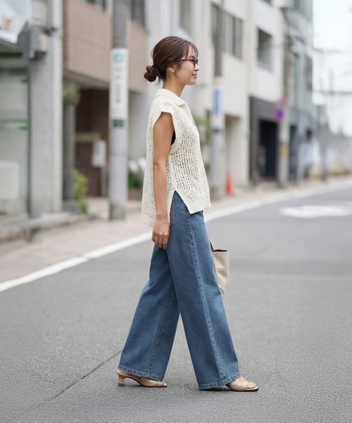 STYLE DELI(スタイルデリ)の「【selection】襟付きメッシュニットベスト(ベスト・レディース・ブラック/ナチュラル/ホワイト・FREE)」の5枚目の写真