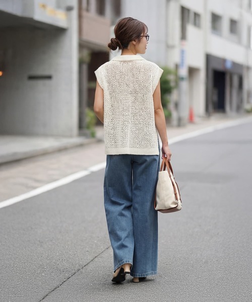 STYLE DELI(スタイルデリ)の「【selection】襟付きメッシュニットベスト(ベスト・レディース・ブラック/ナチュラル/ホワイト・FREE)」の7枚目の写真
